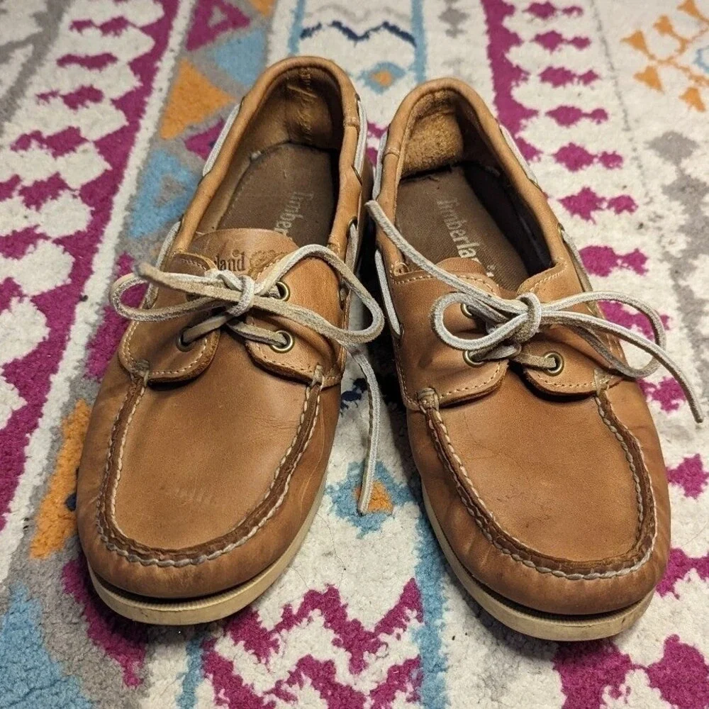 Coastal Preppy Leather Boat Shoes Men's 8.5 Brown Timberland Moc Toe